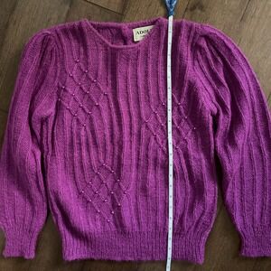 Vtg Adolfo Wool Blend Cable Knit Embellished Sweater Womens S Long Sleeve *Flaw